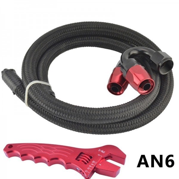 6 AN Fuel Line Kit, Include 3.3 ft. Stainless Steel Braided Fuel Hose Line,  Straight 0/