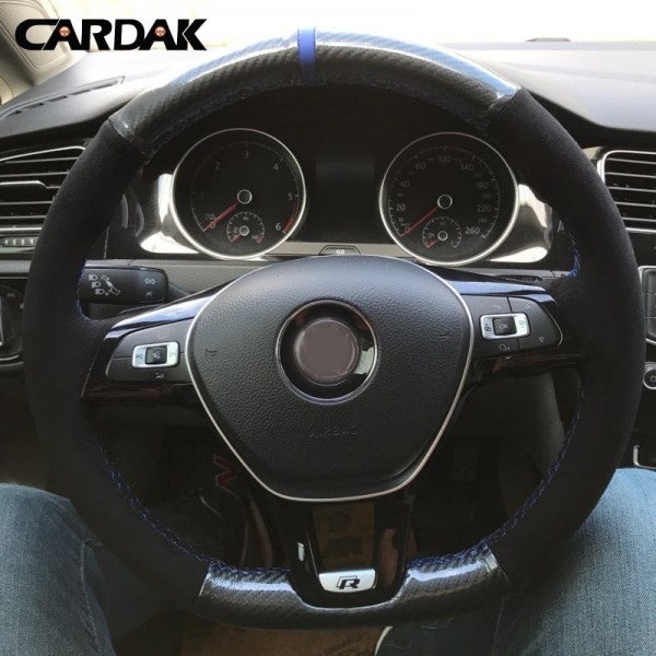 Hand-stitched Black Carbon fiber Leather Suede Steering Wheel Cover for ...